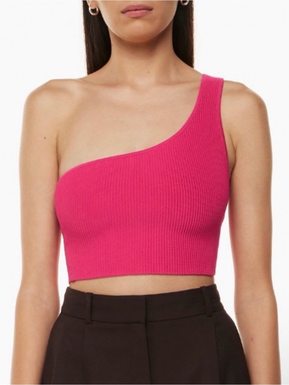 Aritzia Babaton Bandage One-Shoulder Ribbed Crop Top Hot Pink Fuschia Medium